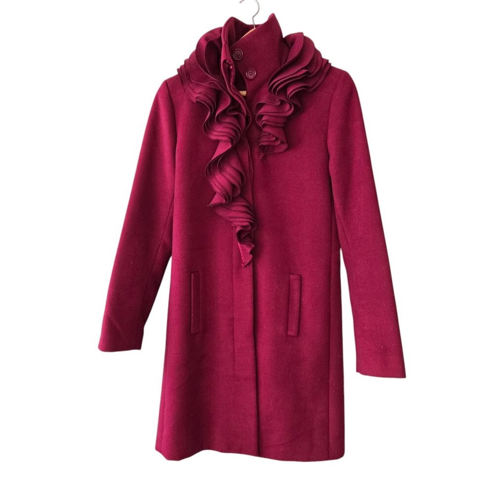 Tahari Burgundy Wool Coat 3/4 Length SZ M